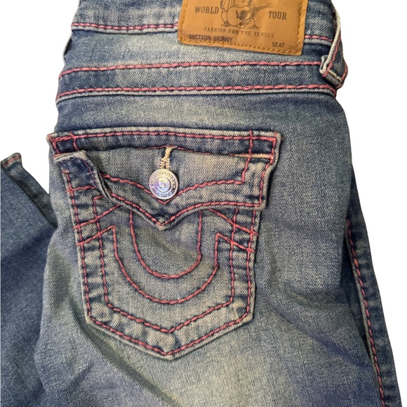 True Religion Women’s Pink Stitch Skinny Blue Denim Jeans 26 - Picture 3 of 8